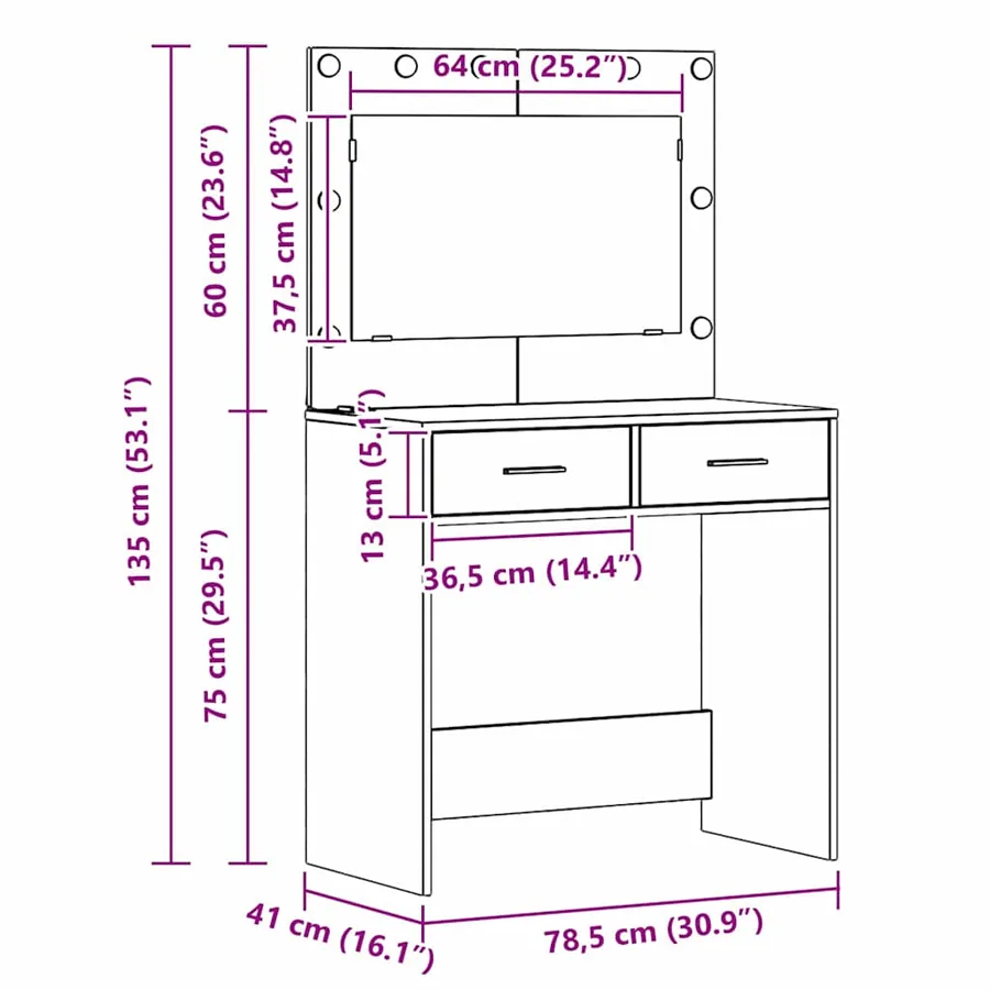 Table de Toilette 3 pcs Marron 78,5 x 41 x 135 cm - 16