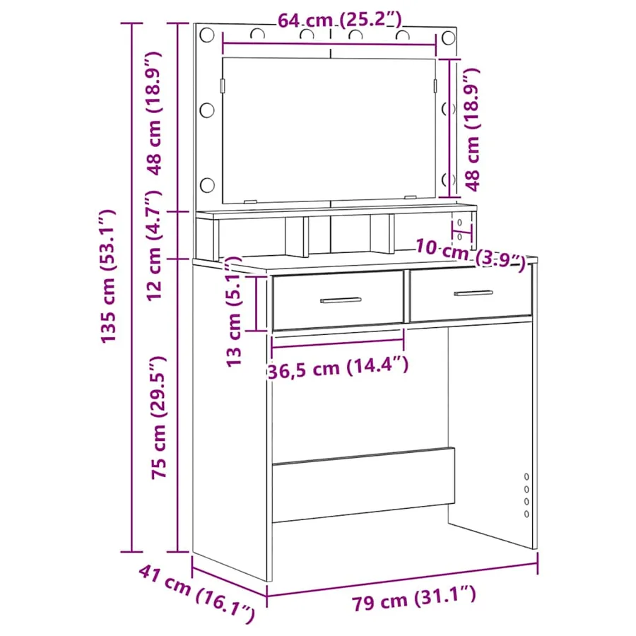 Table de Toilette Chêne artisanal 79 x 41 x 135 cm - 13