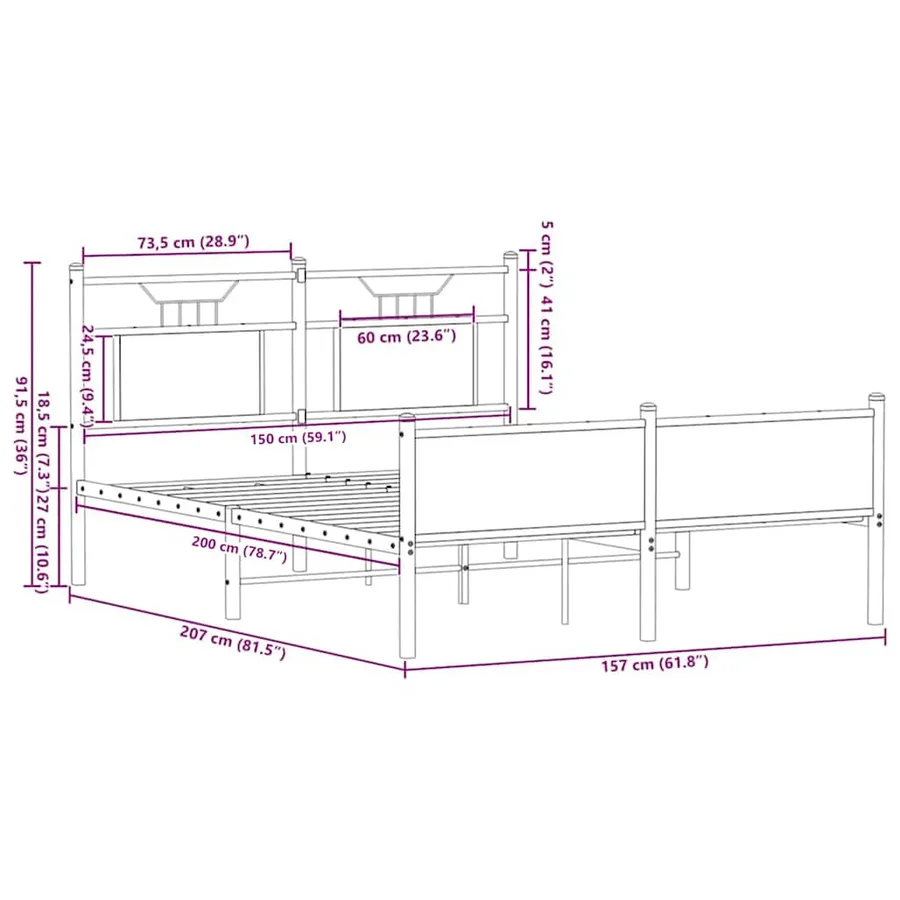 Cadre de lit sans matelas chêne marron 150x200 cm - 11