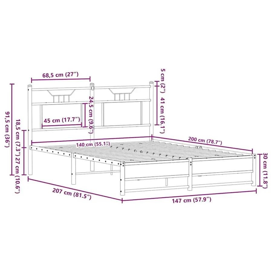 Cadre de lit sans matelas chêne marron 140x200 cm - 11