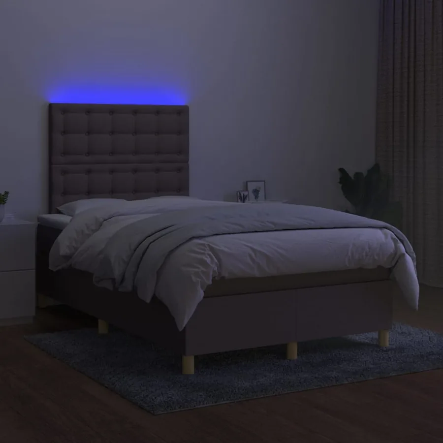 Sommier à lattes de lit et matelas et LED Taupe 120x200cm Tissu - 4