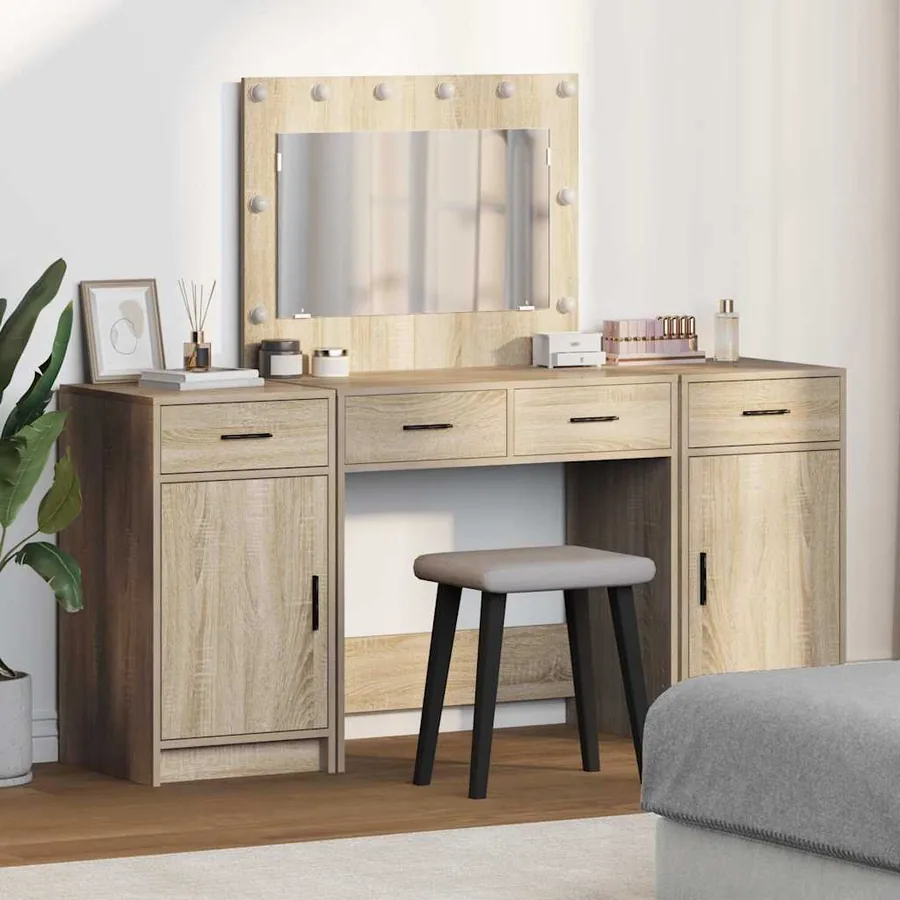 Table de Toilette avec tiroir 3 pcs Marron Bois d'ingénierie
