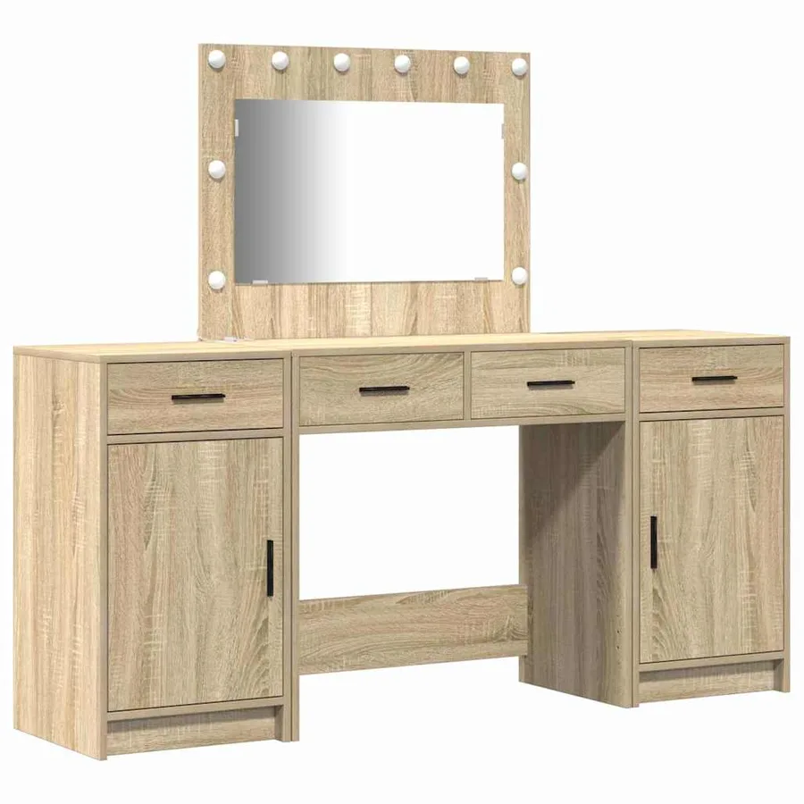 Table de Toilette avec tiroir 3 pcs Marron Bois d'ingénierie - 2