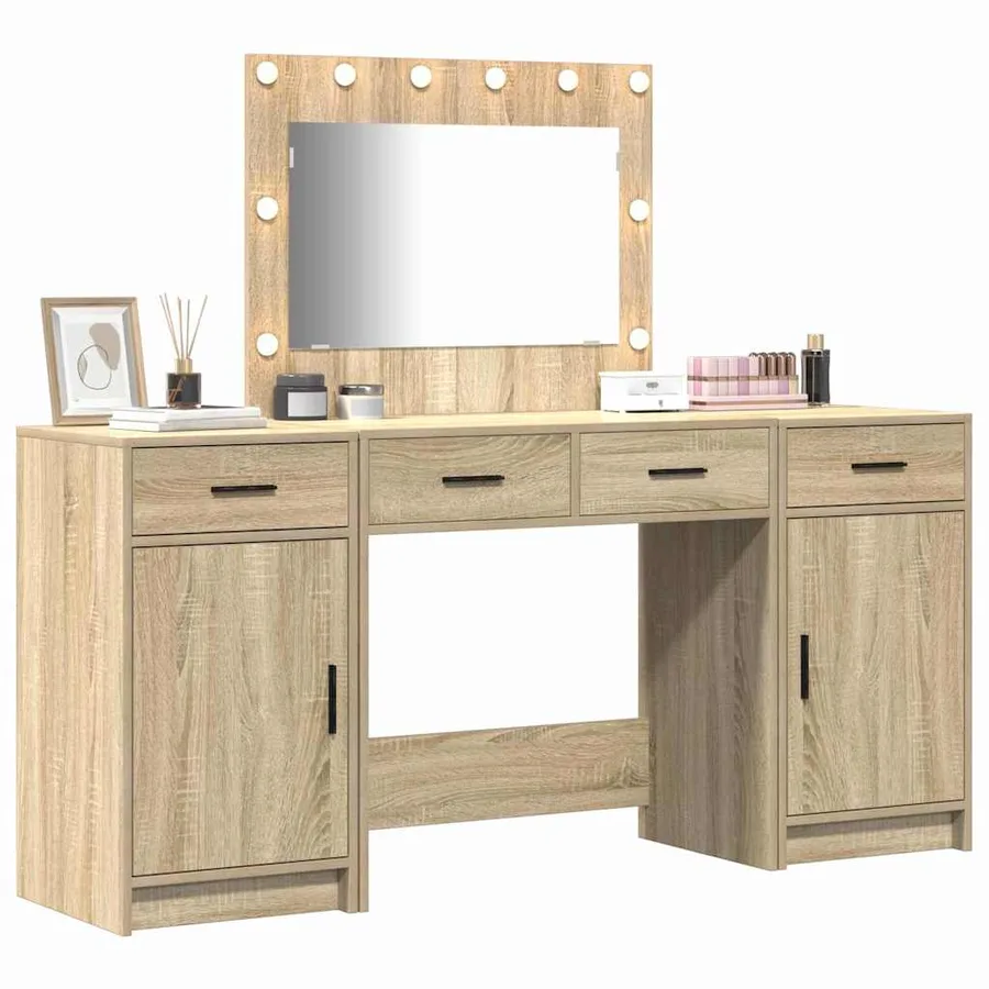 Table de Toilette avec tiroir 3 pcs Marron Bois d'ingénierie - 3
