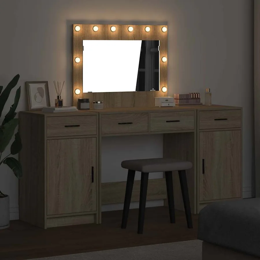 Table de Toilette avec tiroir 3 pcs Marron Bois d'ingénierie - 4