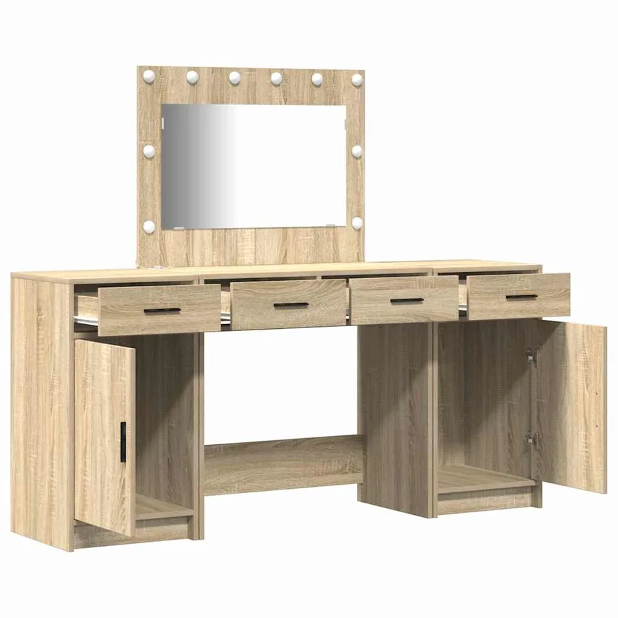 Table de Toilette avec tiroir 3 pcs Marron Bois d'ingénierie - 6