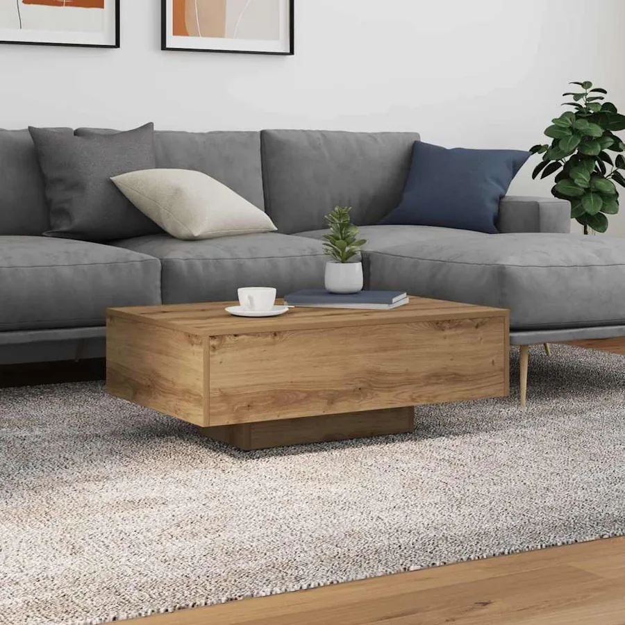 Table basse Chêne artisanal 85 x 55 x 31 cm Bois d'ingénierie