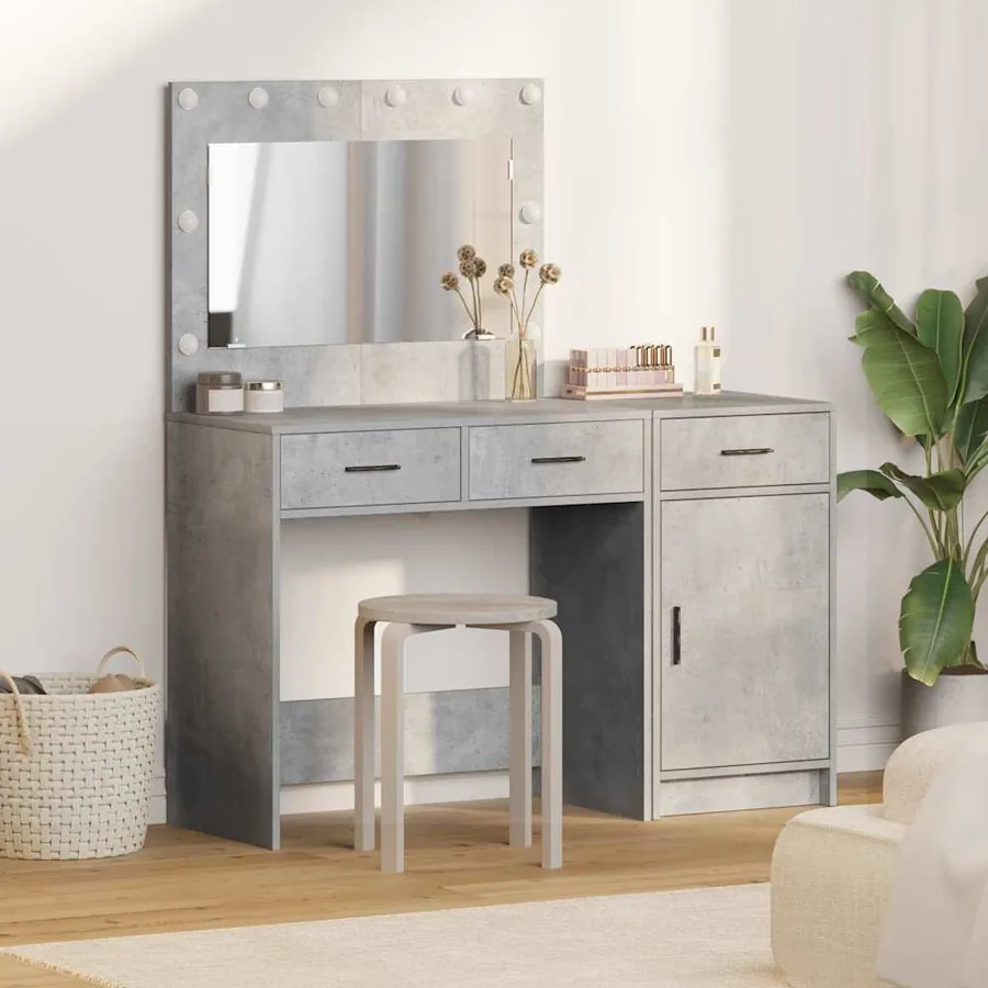 Table de Toilette avec tiroir 2 pcs Gris Bois d'ingénierie