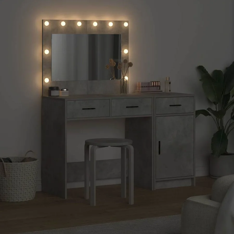 Table de Toilette avec tiroir 2 pcs Gris Bois d'ingénierie - 4