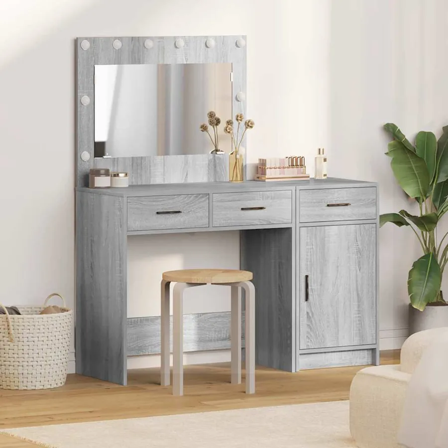 Table de Toilette avec tiroir 2 pcs Gris Bois d'ingénierie