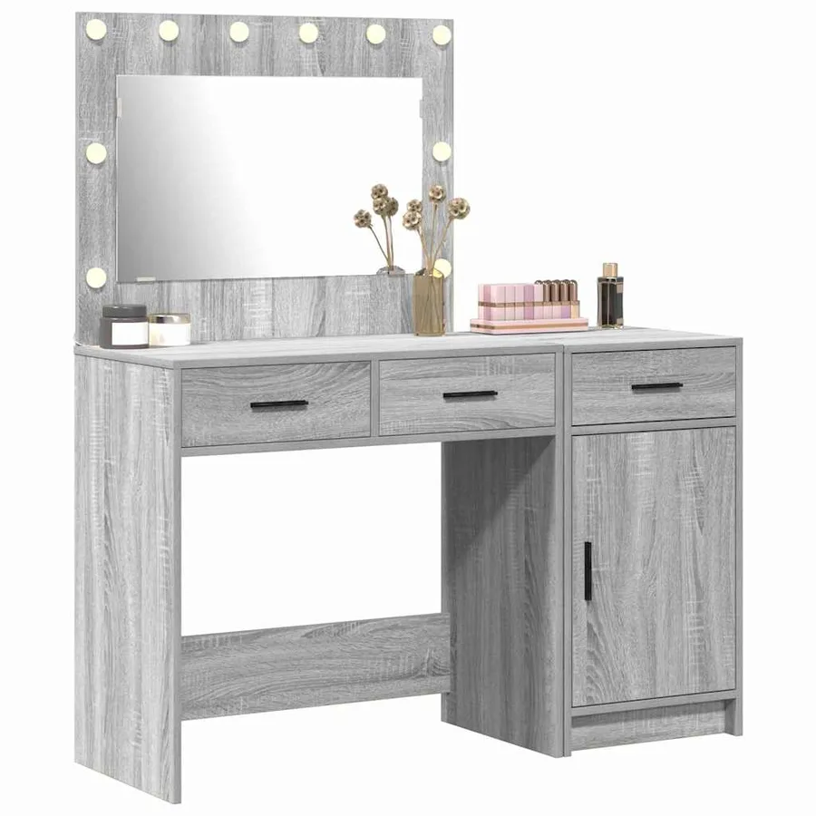 Table de Toilette avec tiroir 2 pcs Gris Bois d'ingénierie - 3