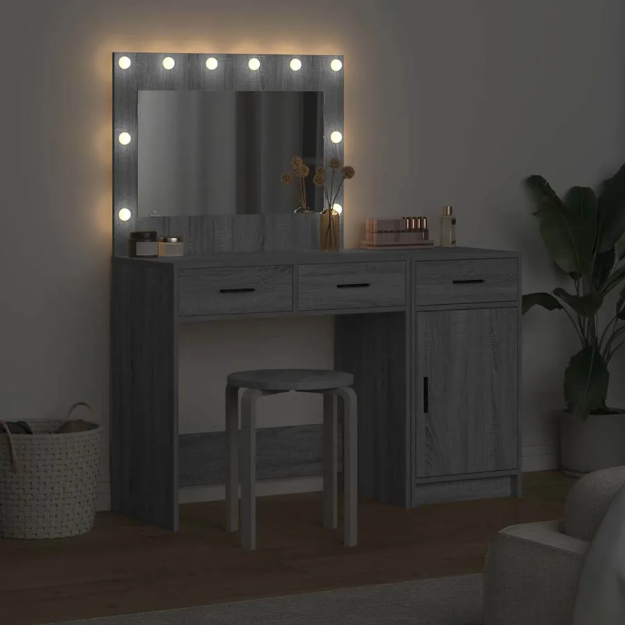 Table de Toilette avec tiroir 2 pcs Gris Bois d'ingénierie - 4