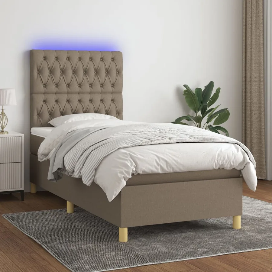 Sommier à lattes de lit et matelas et LED Taupe 90x200 cm Tissu
