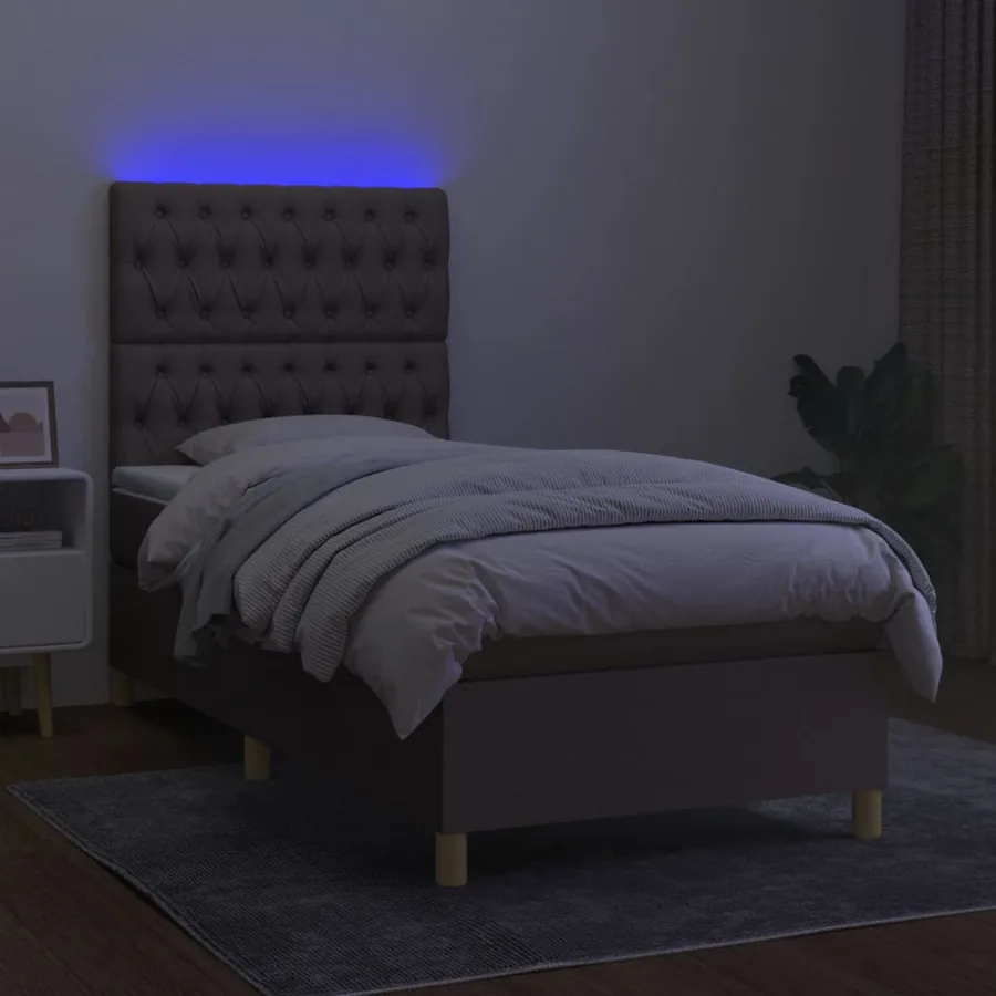Sommier à lattes de lit et matelas et LED Taupe 90x200 cm Tissu - 4