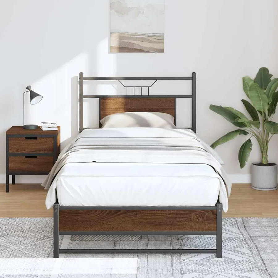 Cadre de lit sans matelas chêne marron 90x190cm bois ingénierie - 5