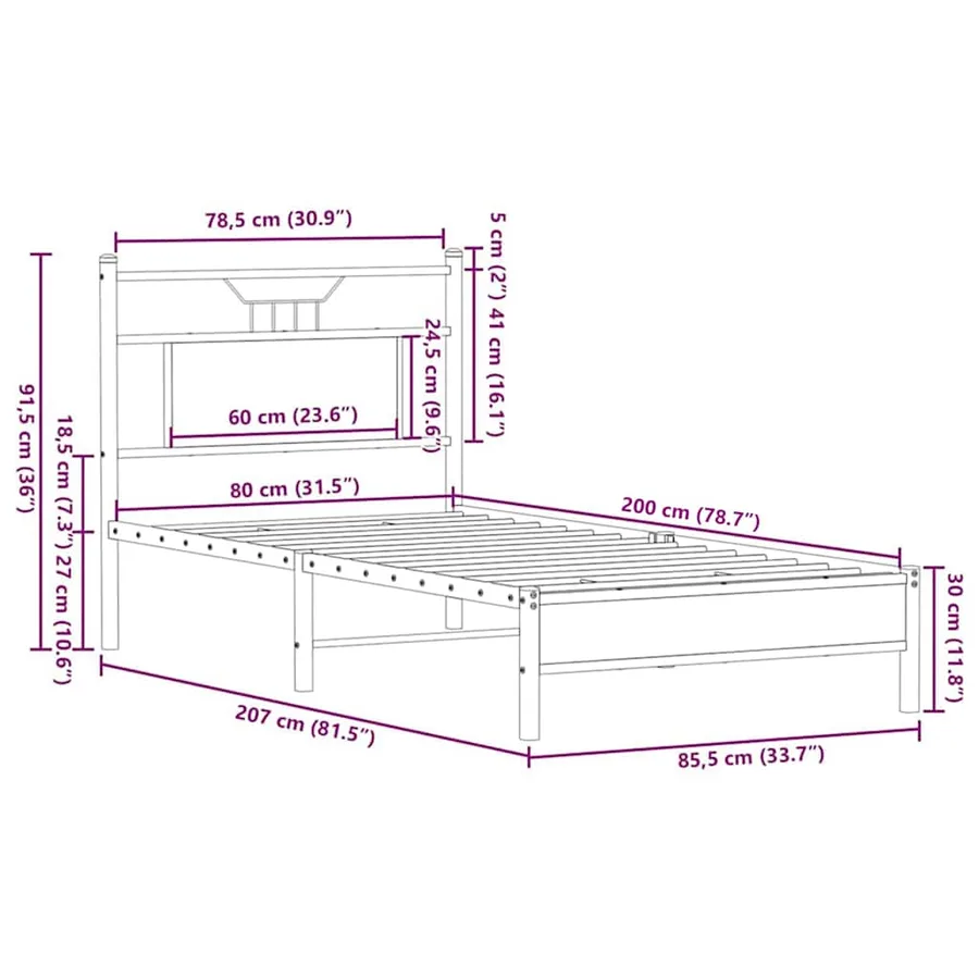 Cadre de lit sans matelas chêne marron 80x200cm bois ingénierie - 11