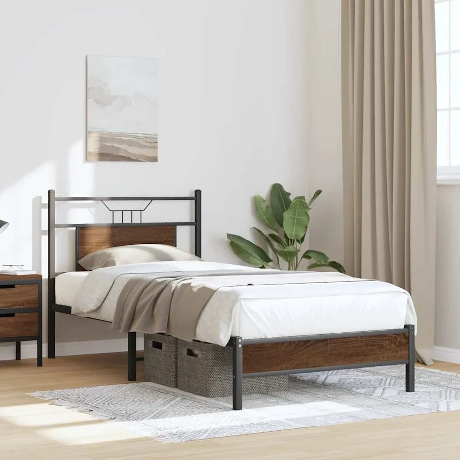 Cadre de lit sans matelas chêne marron 80x200cm bois ingénierie - 4