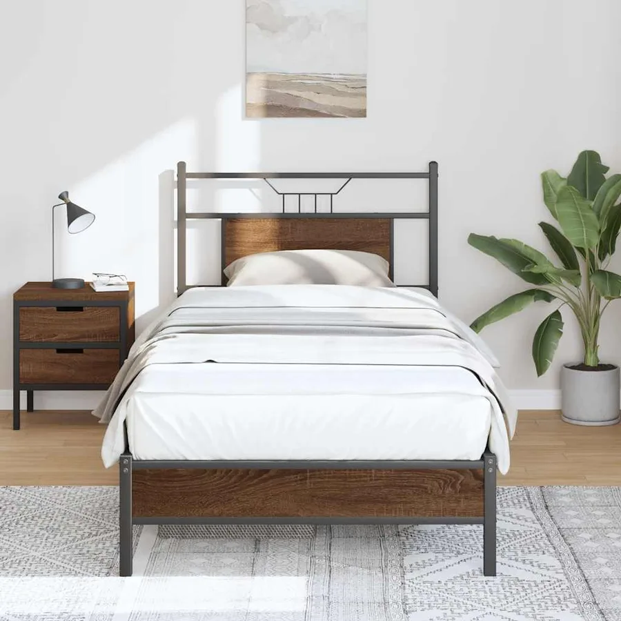 Cadre de lit sans matelas chêne marron 80x200cm bois ingénierie - 5
