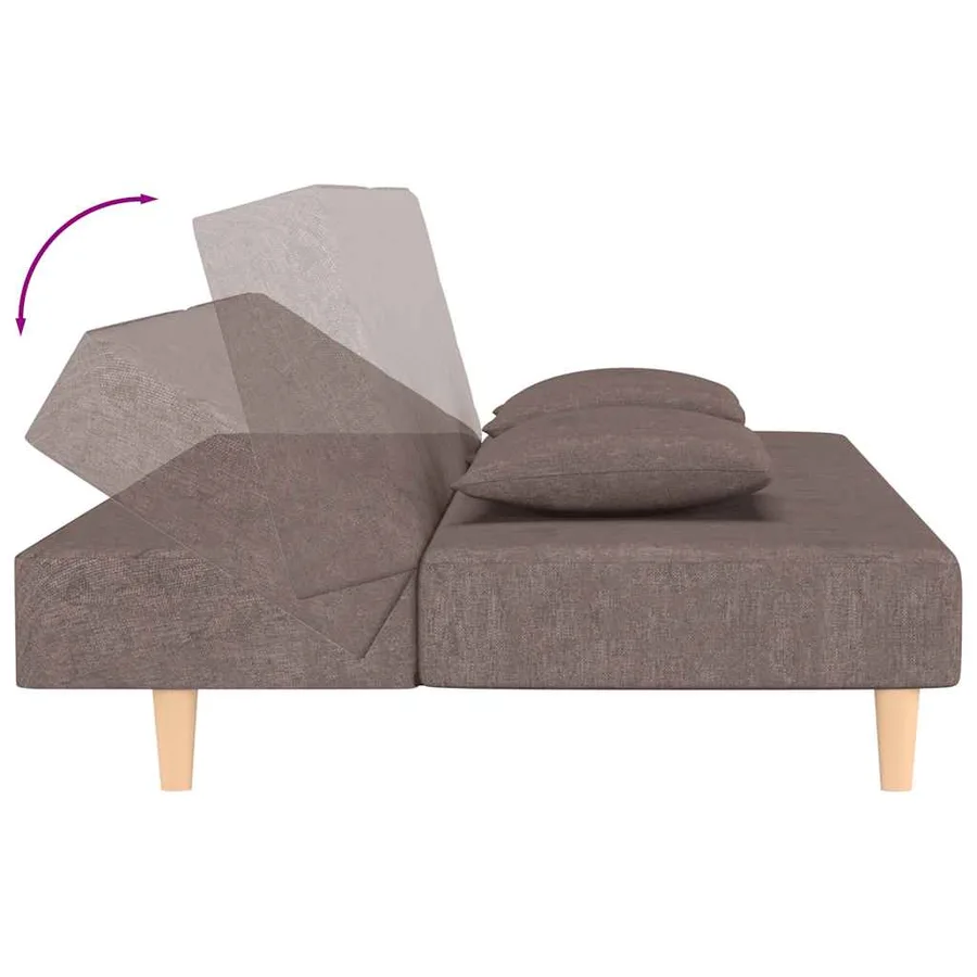 Canapé-lit à 2 places avec deux oreillers taupe tissu - 7