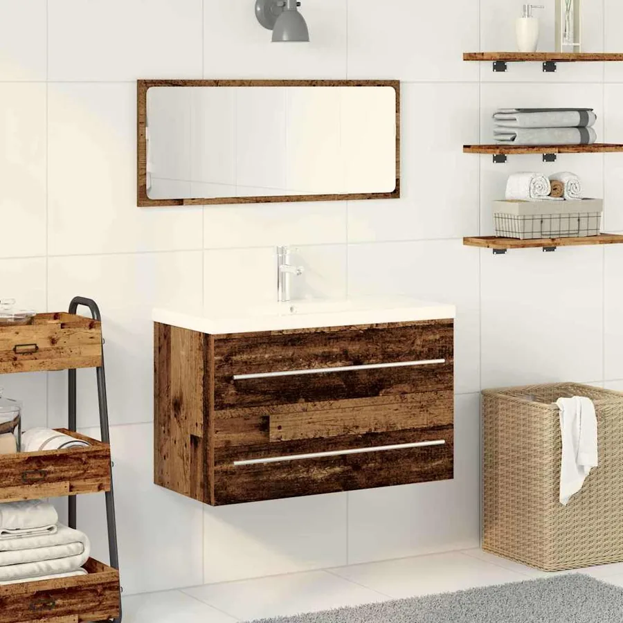 Meuble de Lavabo de Salle de Bain Bois Ancien 80 x 38,5 x 48 cm