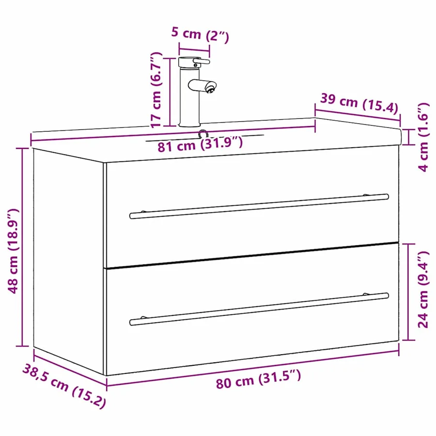 Meuble de Lavabo de Salle de Bain Bois Ancien 80 x 38,5 x 48 cm - 16