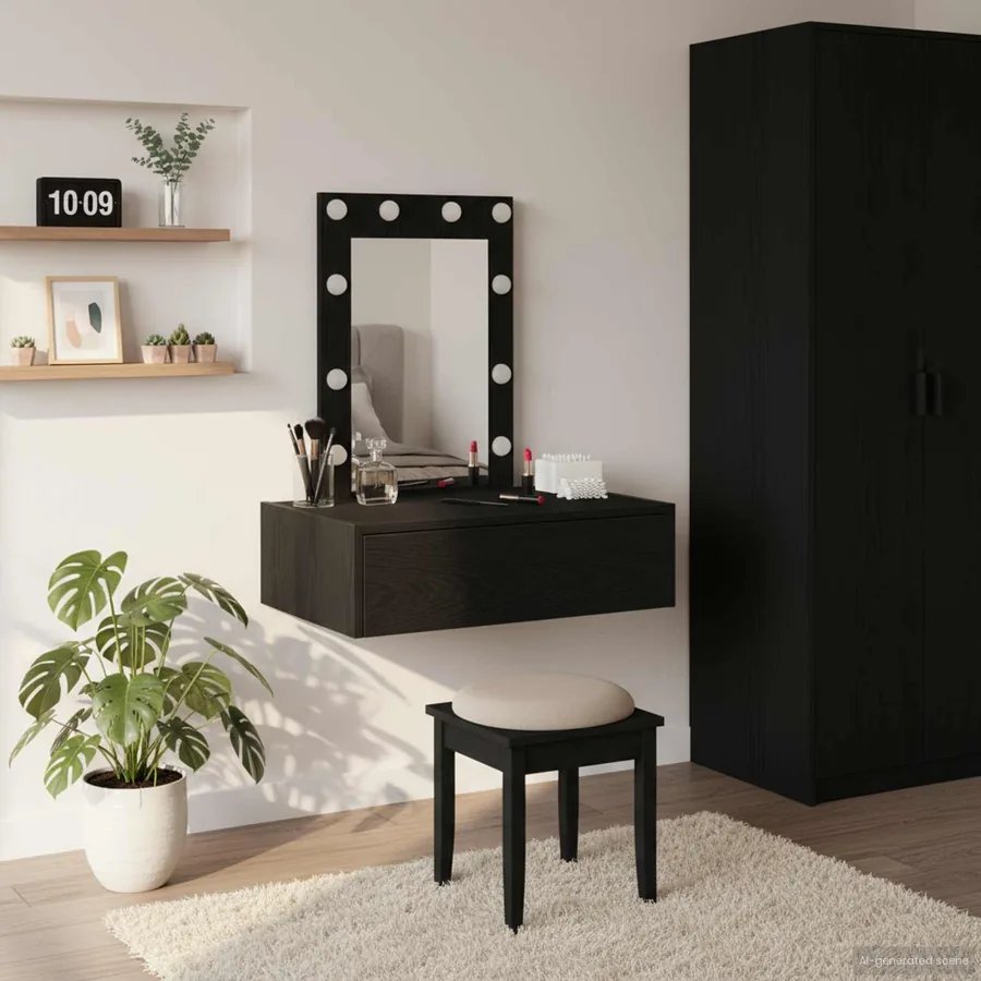 Table de Toilette Noir 60 x 40 x 70 cm Bois d'ingénierie