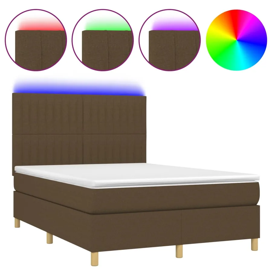 Sommier à lattes de lit matelas et LED Marron foncé 140x200 cm - 2