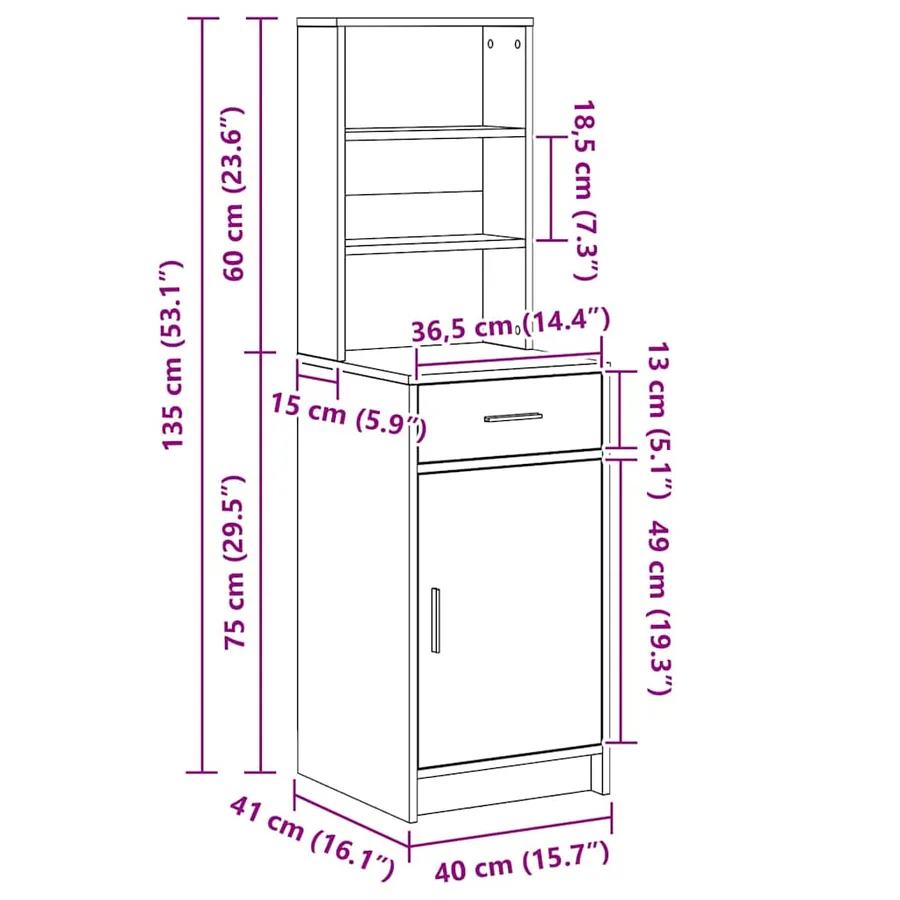 Haut Armoire Blanc 40 x 40,5 x 135 cm Bois d'ingénierie - 14