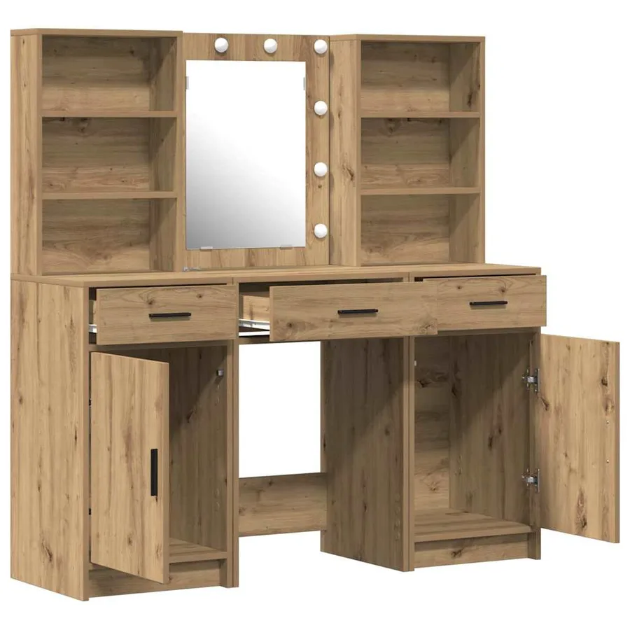 Ensemble de table de maquillage avec LED 3 pc Chêne artisanal - 7