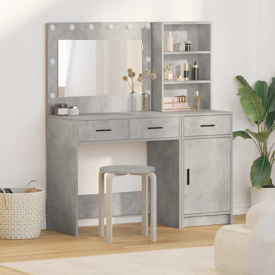 Table de Toilette avec tiroir 2 pcs Gris Bois d'ingénierie