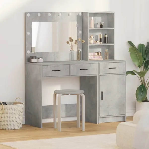 Table de Toilette avec tiroir 2 pcs Gris Bois d'ingénierie