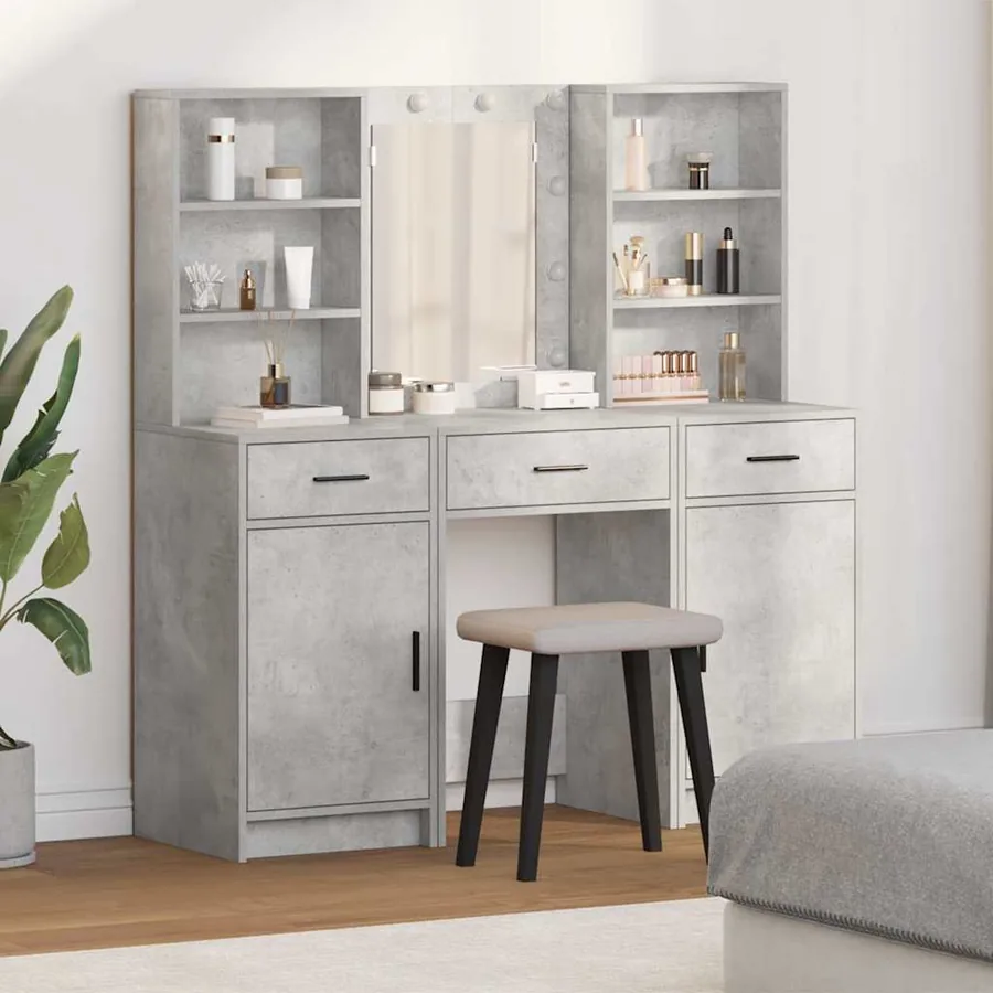 Ensemble de table de maquillage avec LED 3 pcs Gris béton