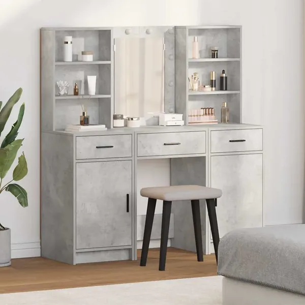 Ensemble de table de maquillage avec LED 3 pcs Gris béton