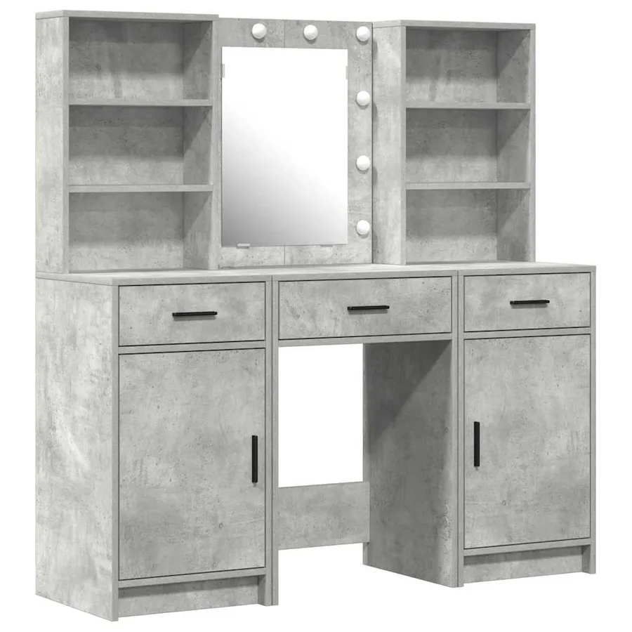 Ensemble de table de maquillage avec LED 3 pcs Gris béton - 2
