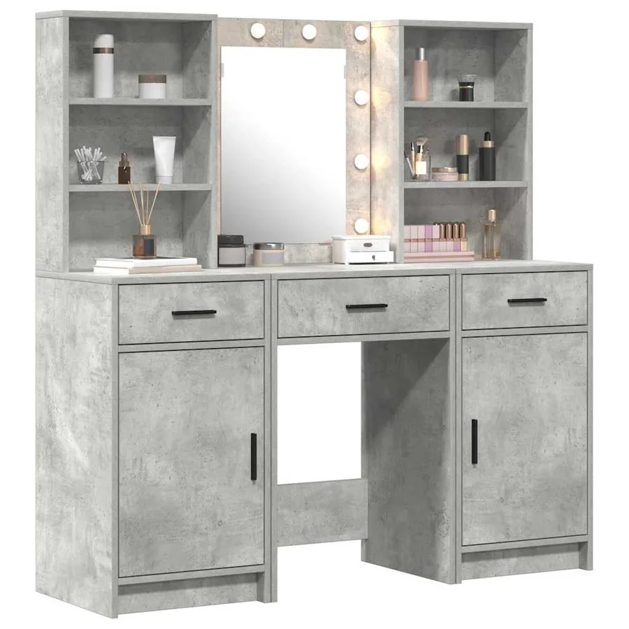 Ensemble de table de maquillage avec LED 3 pcs Gris béton - 3
