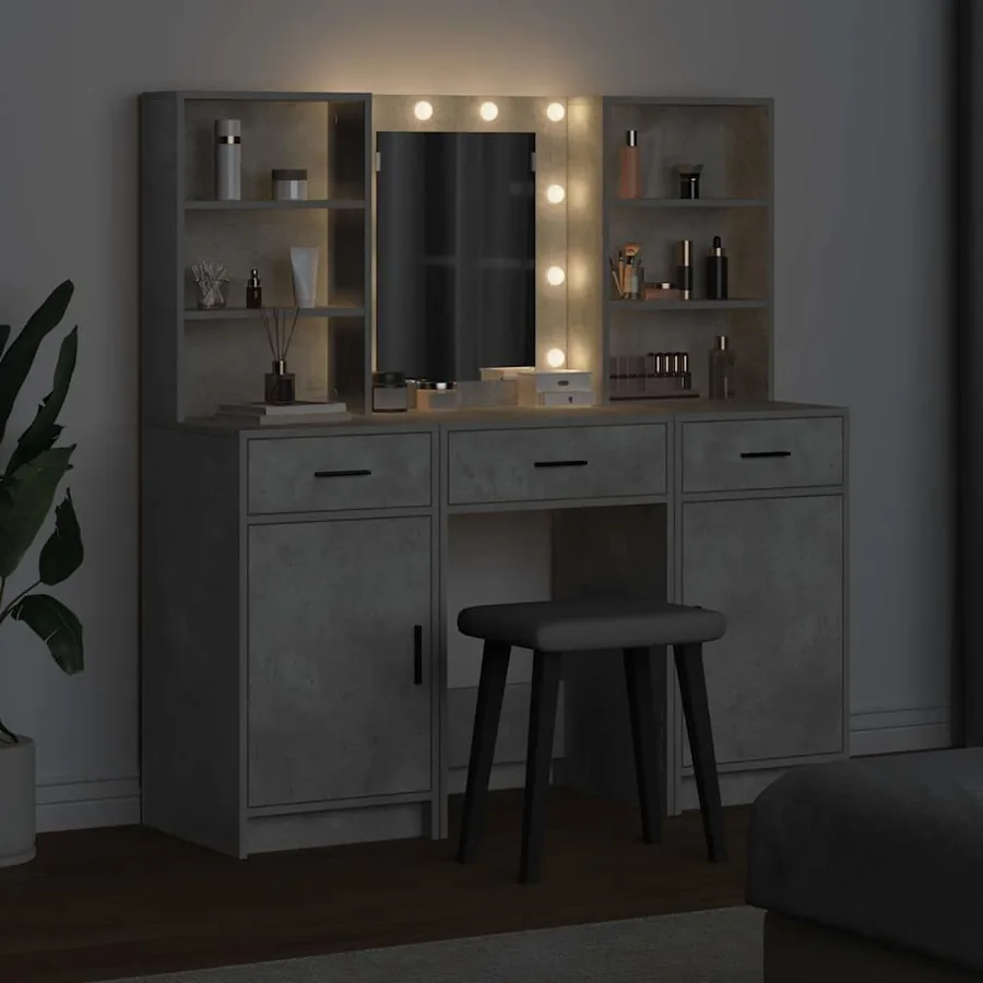 Ensemble de table de maquillage avec LED 3 pcs Gris béton - 4