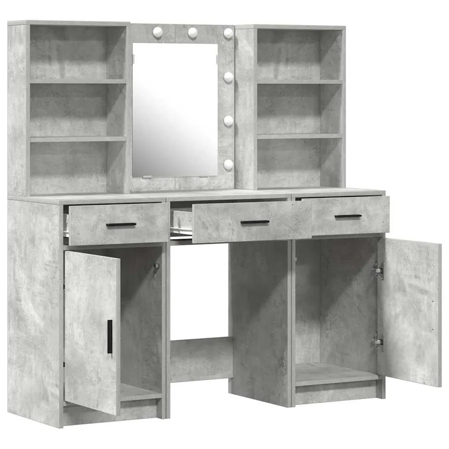 Ensemble de table de maquillage avec LED 3 pcs Gris béton - 7