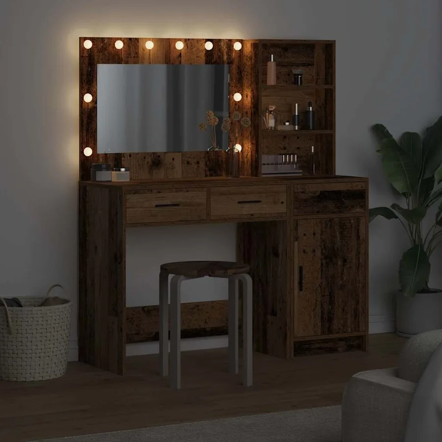 Table de Toilette avec tiroir 2 pcs Marron Bois d'ingénierie - 4