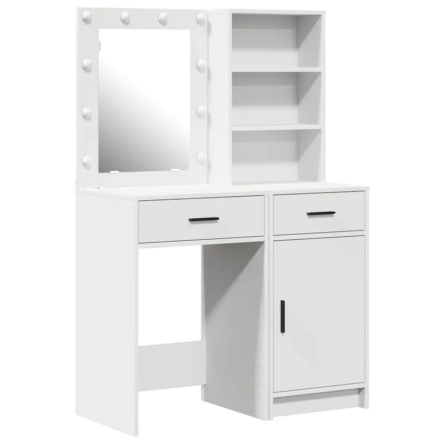 Ensemble de table de maquillage avec LED avec porte 2 pcs Blanc - 2