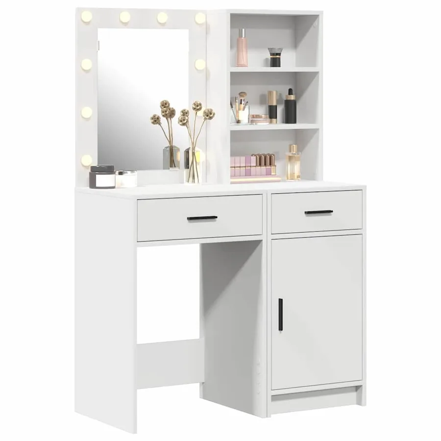 Ensemble de table de maquillage avec LED avec porte 2 pcs Blanc - 3