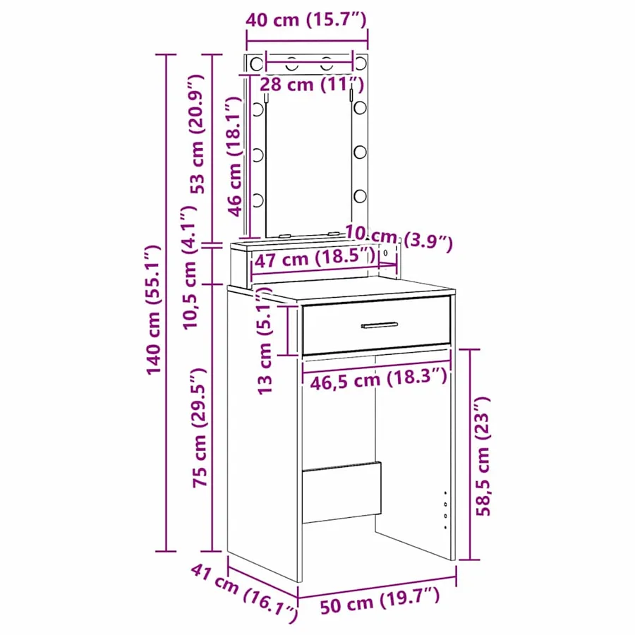 Table de Toilette Gris 50 x 41 x 140 cm Bois d'ingénierie - 13