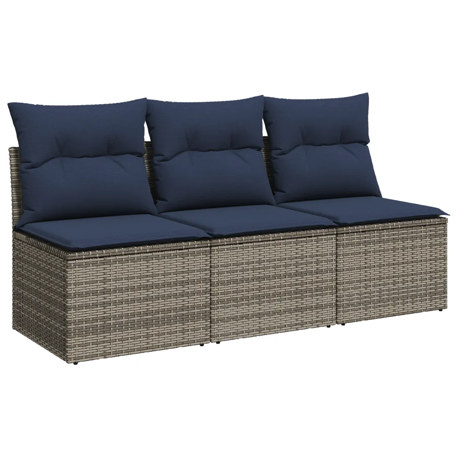 Canapé de jardin avec coussins 3 places gris résine tressée - 2