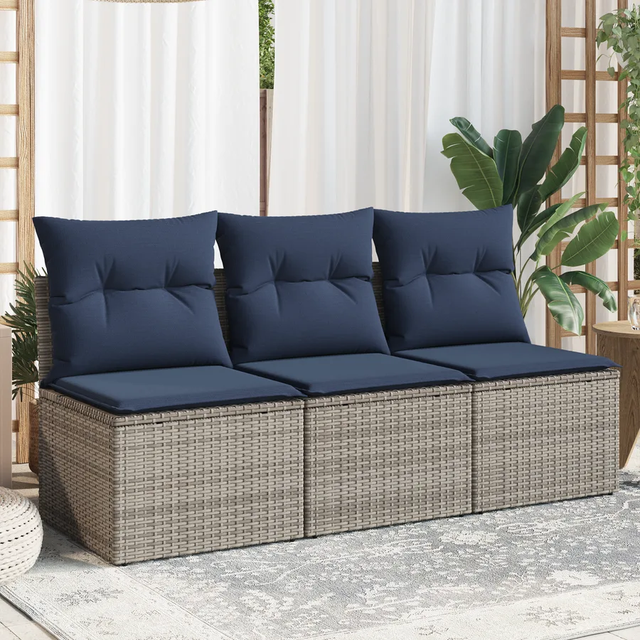 Canapé de jardin avec coussins 3 places gris résine tressée - 3