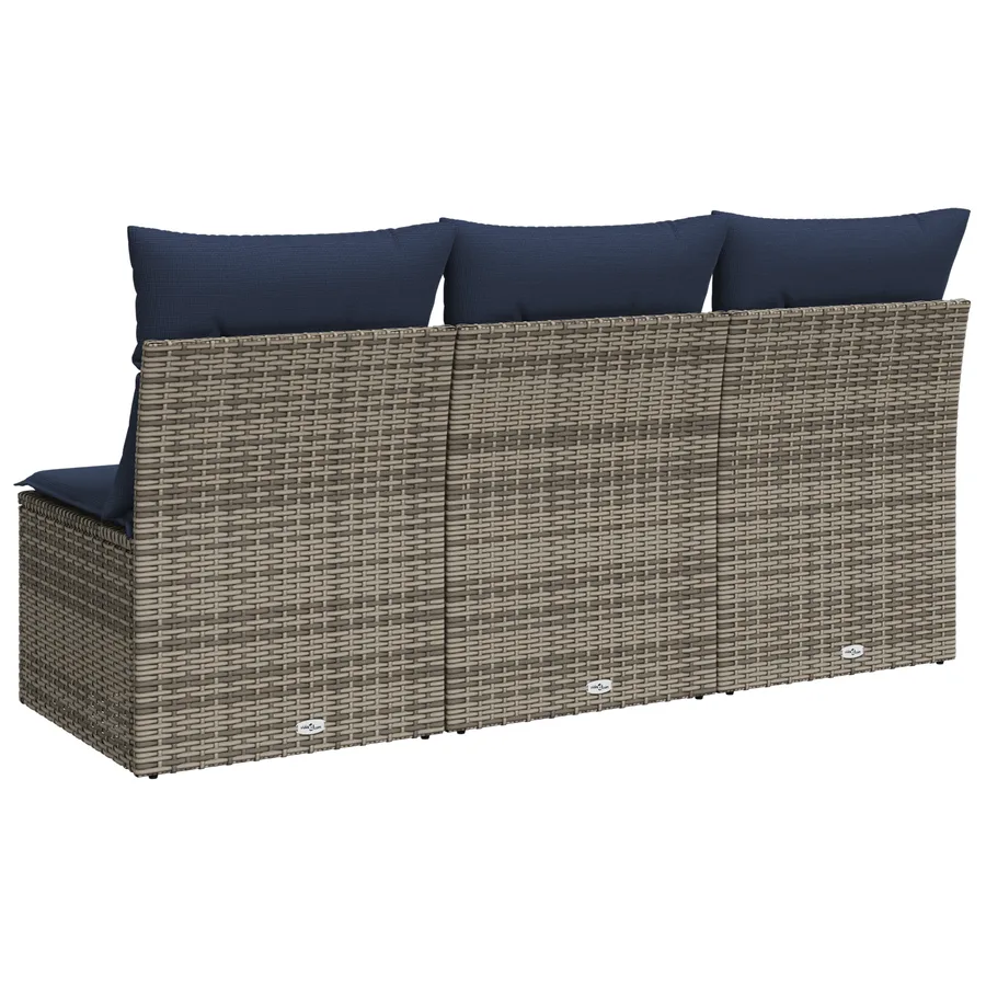 Canapé de jardin avec coussins 3 places gris résine tressée - 6