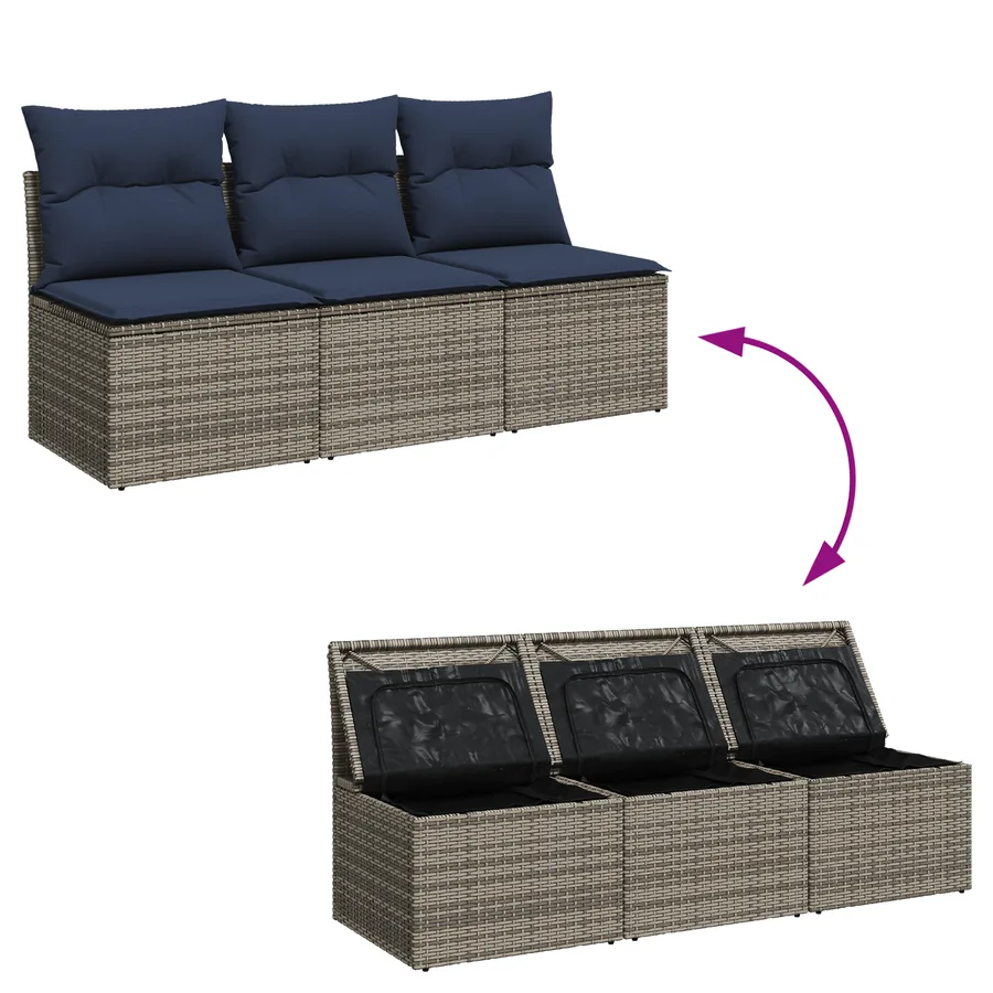 Canapé de jardin avec coussins 3 places gris résine tressée - 9