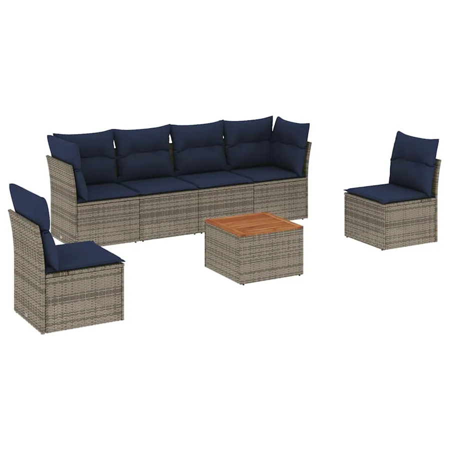 Salon de jardin 7 pcs avec coussins gris résine tressée - 2