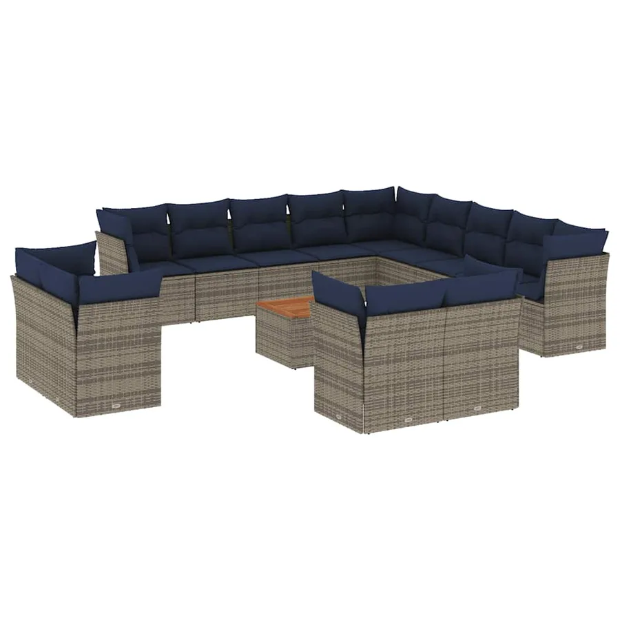 Salon de jardin avec coussins 14 pcs gris résine tressée - 2