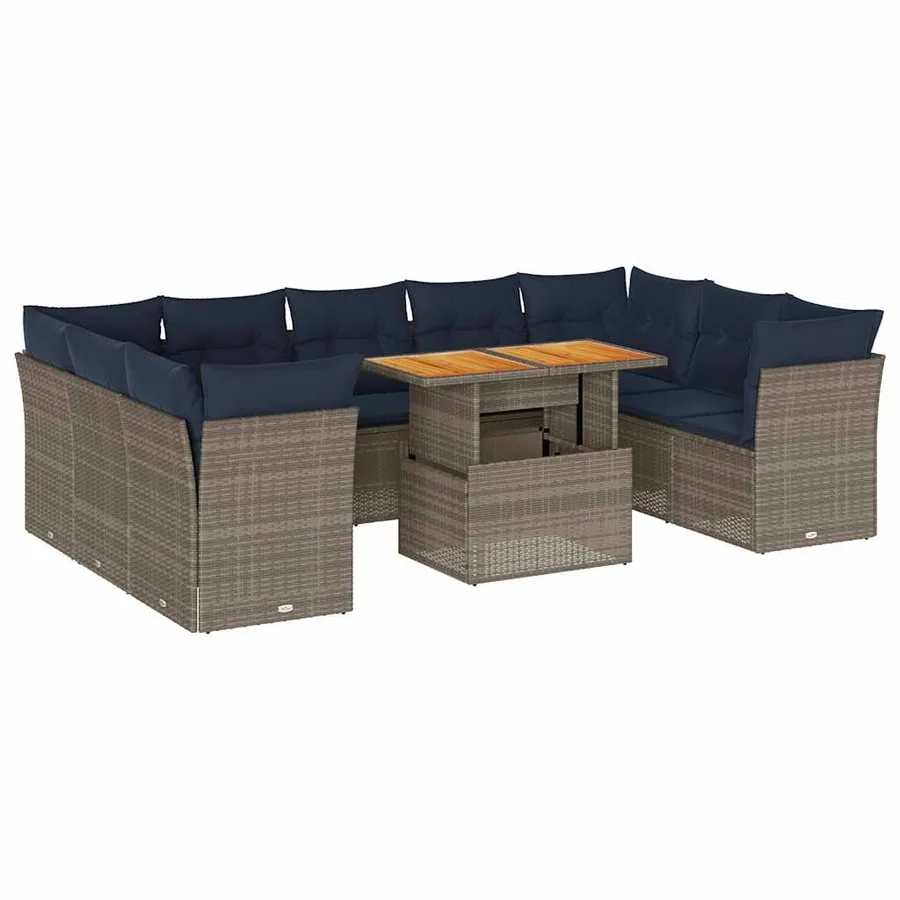 Salon de jardin avec coussins 10 pcs gris résine tressée - 2
