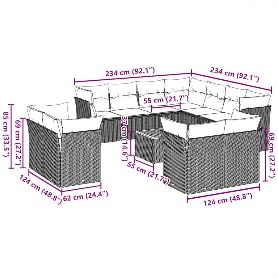 Salon de jardin avec coussins 12 pcs gris résine tressée - 10