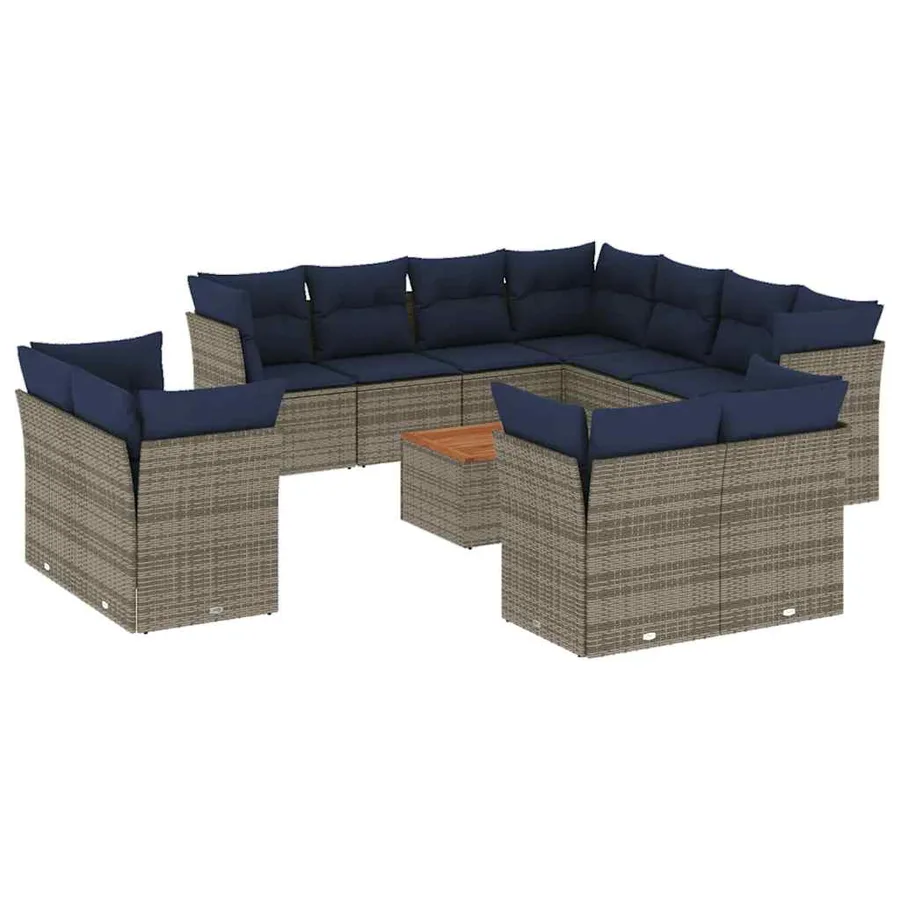 Salon de jardin avec coussins 12 pcs gris résine tressée - 2